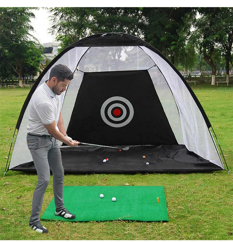 Equipo de entrenamiento de golf para interiores, red de práctica de golf de 2 m, carpa para golpear golf, jaula para jardín, pastizales, carpa de práctica, tapete de malla, columpio para exteriores