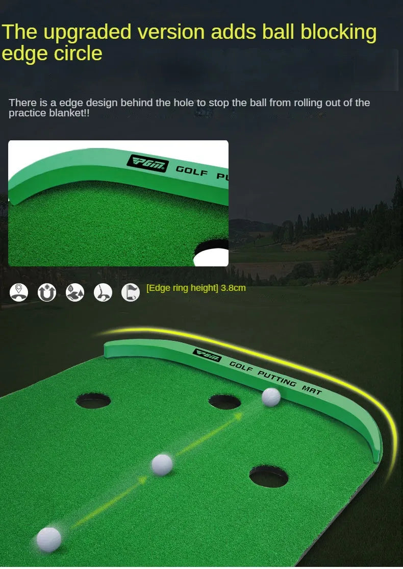 PGM GL012 Indoor Putting Green – 10ft Portable Golf Practice Mat with Slope & Multiple Holes