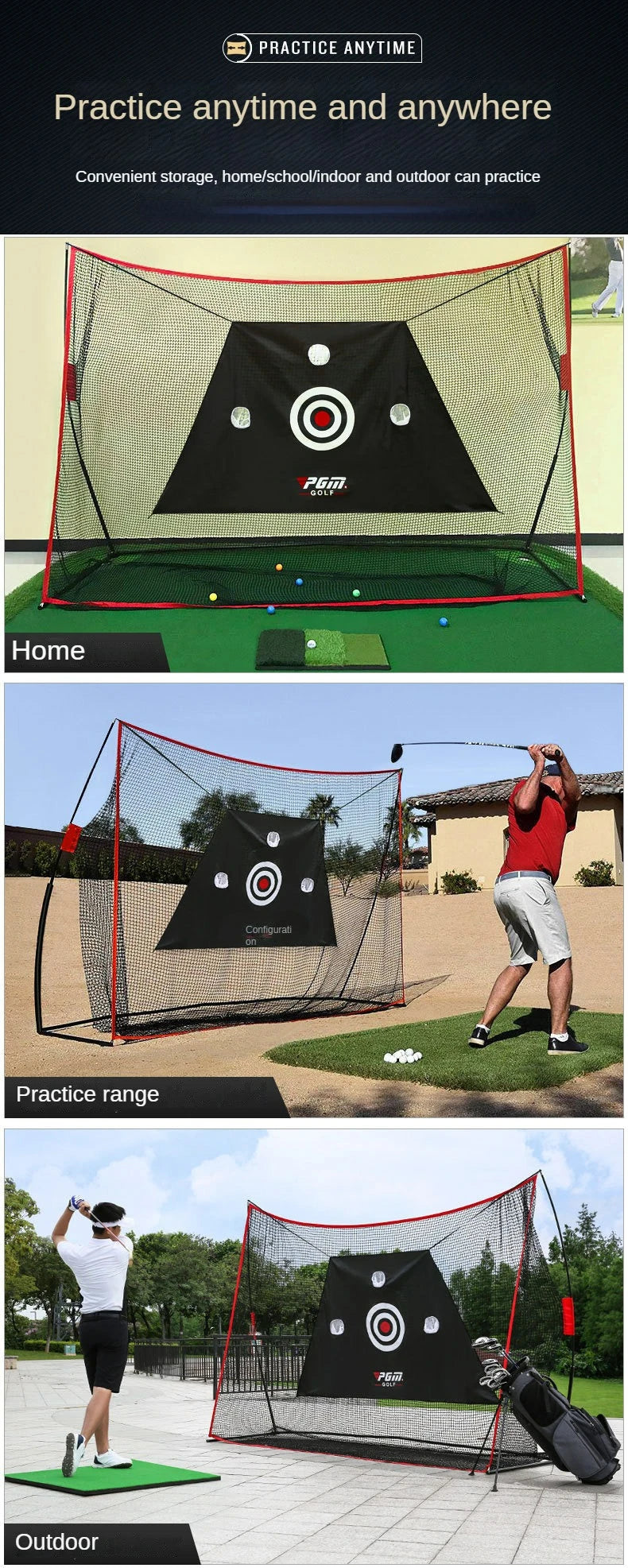 PGM - Juego de soporte para red de golf grande de 3 m, soporte para estante, multifunción, para interior y exterior, accesorios de práctica de corte y chipping LXW023