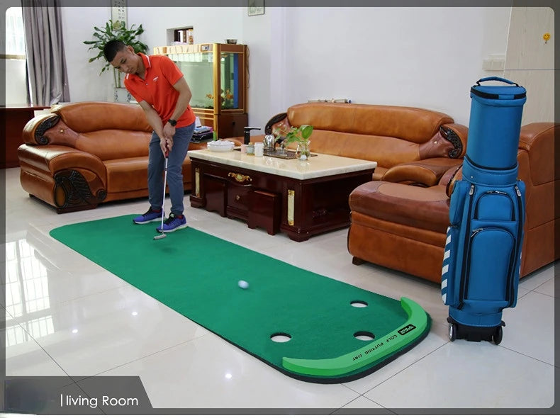PGM GL012 Indoor Putting Green – 10ft Portable Golf Practice Mat with Slope & Multiple Holes