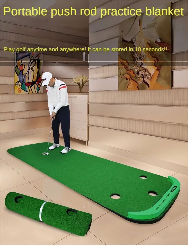 PGM GL012 Indoor Putting Green – 10ft Portable Golf Practice Mat with Slope & Multiple Holes