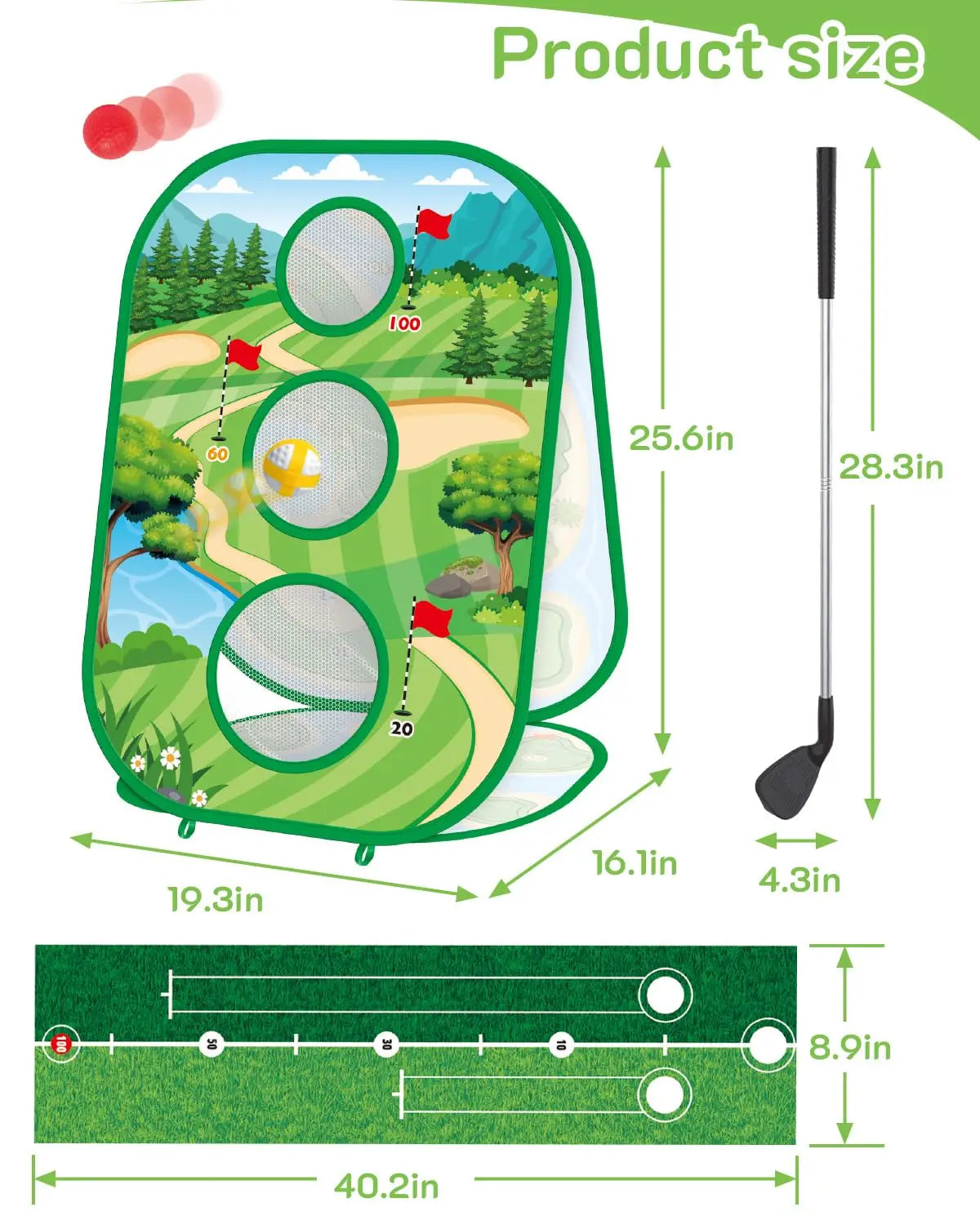4-in-1 Golf Practice Game Set – Putting Mat, Chipping Net & Target Game for Kids and Families