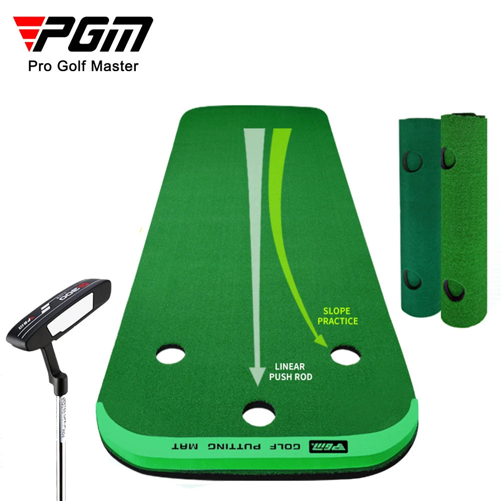 PGM GL012 Indoor Putting Green – 10ft Portable Golf Practice Mat with Slope & Multiple Holes
