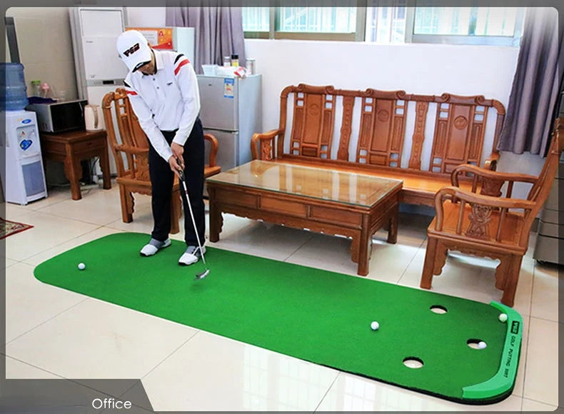 PGM GL012 Indoor Putting Green – 10ft Portable Golf Practice Mat with Slope & Multiple Holes