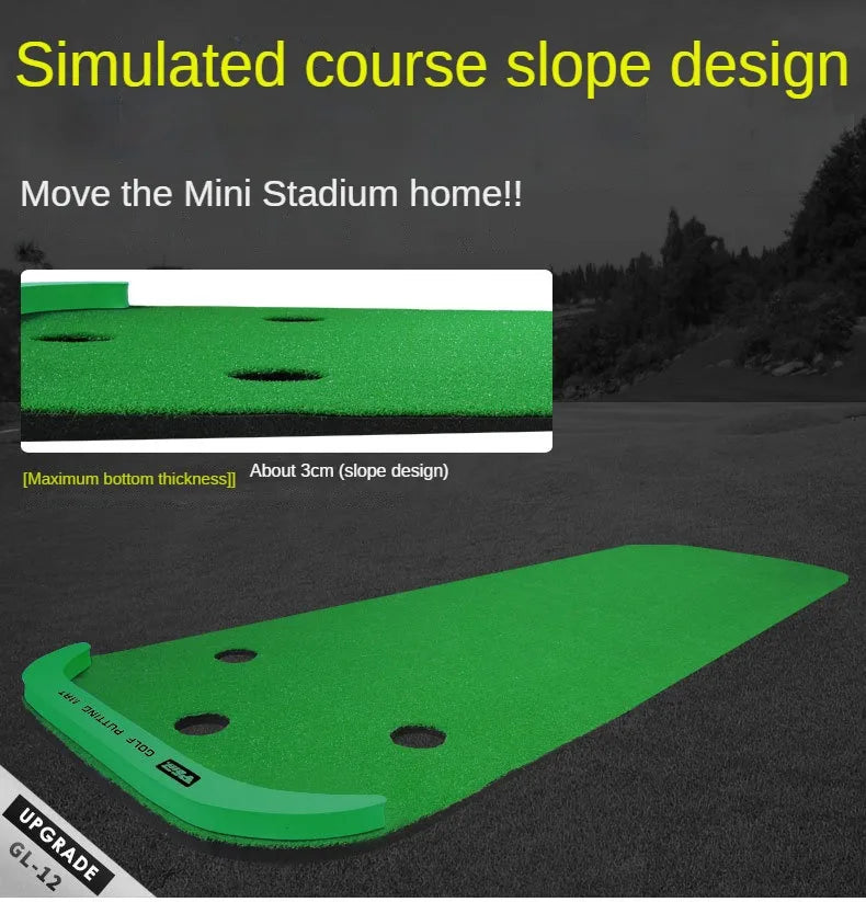 PGM GL012 Indoor Putting Green – 10ft Portable Golf Practice Mat with Slope & Multiple Holes