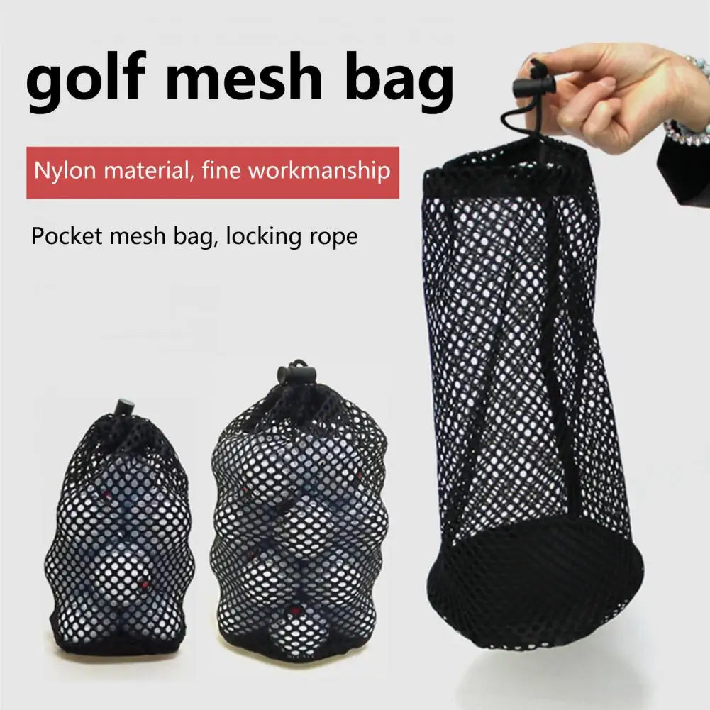 Golf Ball Mesh Carry Bag – Nylon Drawstring Storage Bag for Practice Balls (S/M/L)